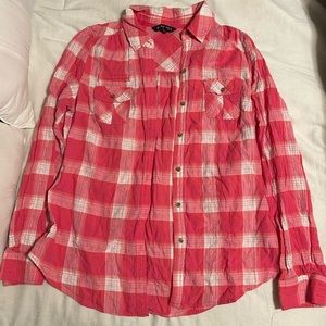 Express pink & white plaid women’s size S button down shirt. EUC.